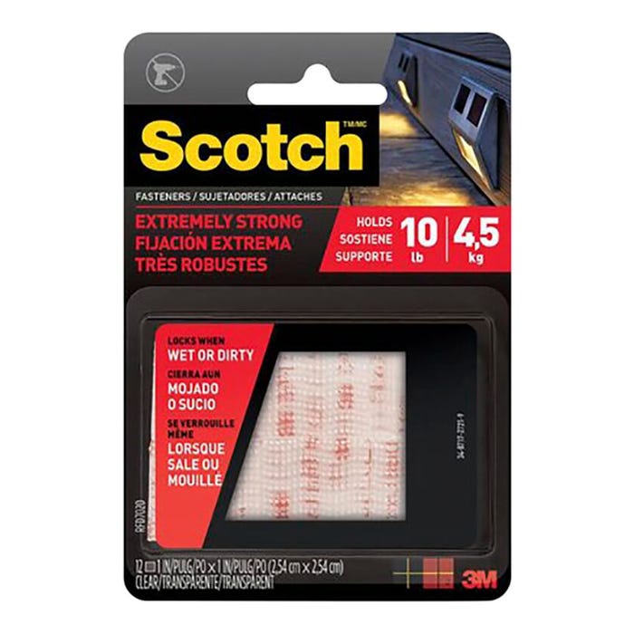 Scotch Super Duty Fasteners, 1 Inch Square, Clear