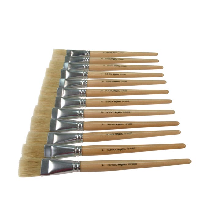 School Smart White Bristle Paint Brushes, Short Handle, 1 Inch, Set of 12