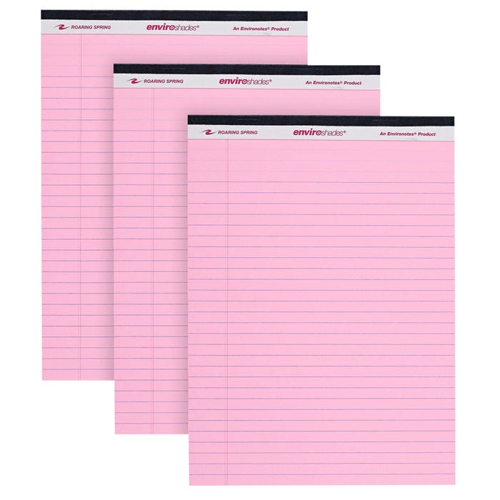 Enviroshades Legal Pads, 8-1/2 x 11-3/4 Inches, Pink, 50 Sheets, Pack of 3