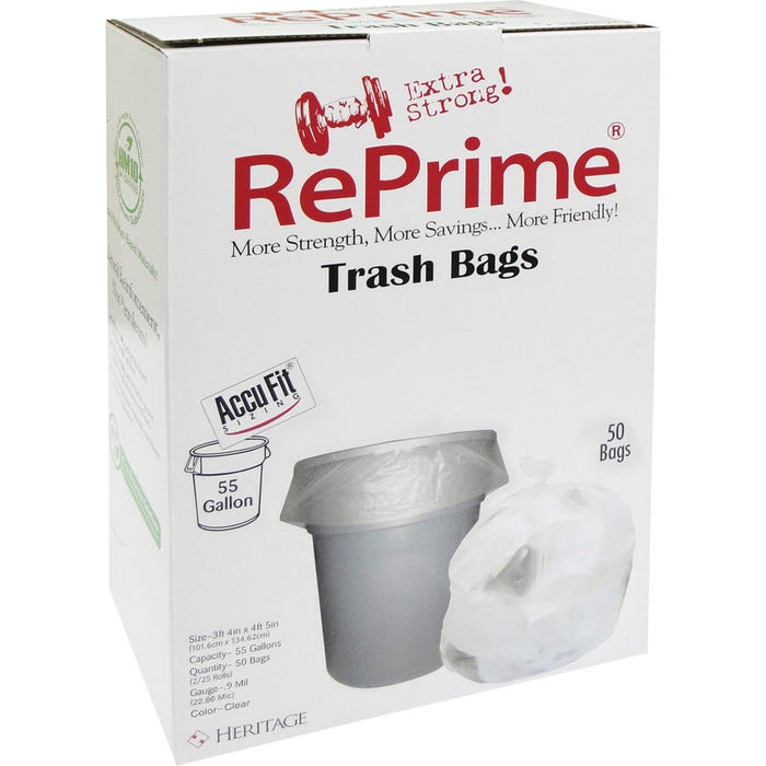 Heritage Low Density Can Liners, 55 Gallon, 0.90 mil, Clear, 50 Count, Case of 3
