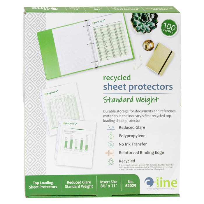 C-Line Recycled Poly Sheet Protectors, 8-1/2 x 11 Inches, Clear, Pack of 100