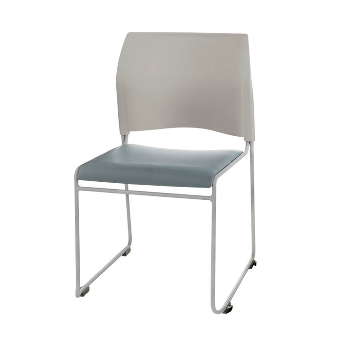 National Public Seating Cafetorium Plush Vinyl Stack Chair, 8700 Series, 18 Inch Seat Height, Blue-Gray Seat, Silver Frame