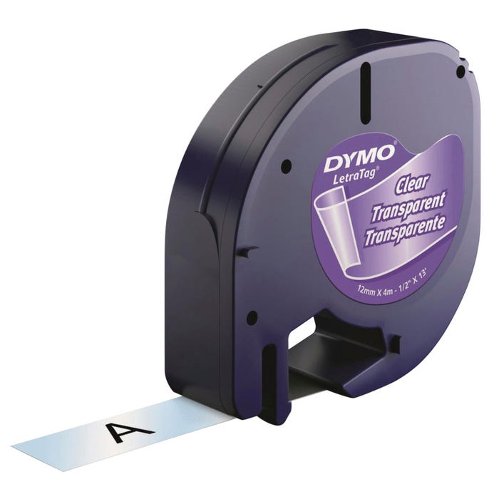 Dymo LetraTag Label Tape, 1/2 Inch x 23 Feet, Plastic, Clear, Pack of 6