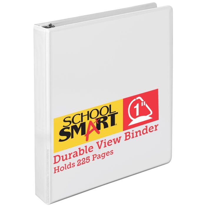 School Smart Durable Polypropylene D-Ring View Binder, 1 Inch, White