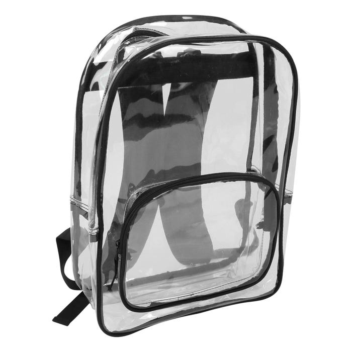 Clear Vinyl Backpack, 16 x 12 x 5 Inches, Black Trim