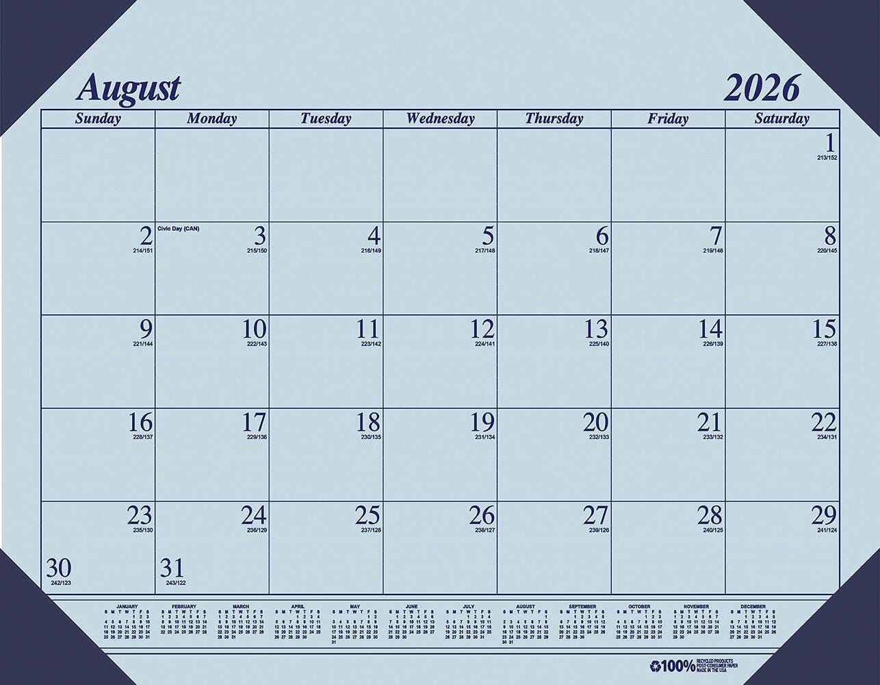 House of Doolittle Ecotones Compact Academic Desk Pad Calendar, 12 Months, August 2026 to July 2027, 18-1/2 x 13 Inches, Blue