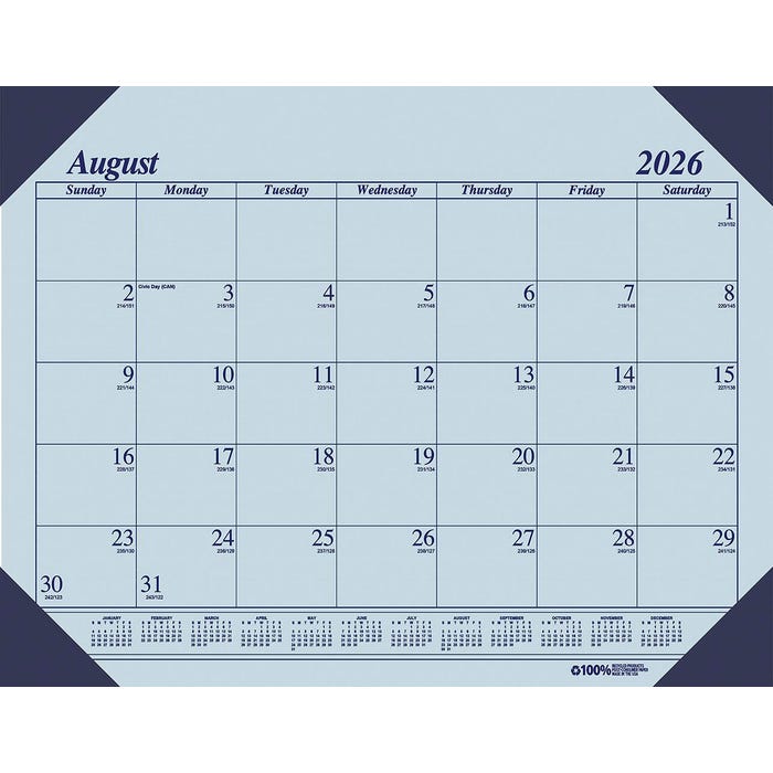 House of Doolittle Ecotones Compact Academic Desk Pad Calendar, 12 Months, August 2026 to July 2027, 18-1/2 x 13 Inches, Blue