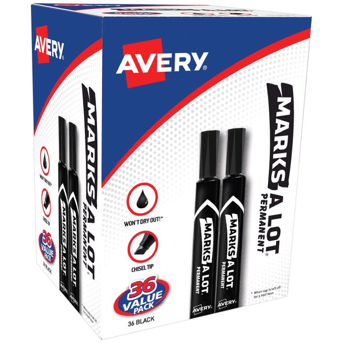 Avery Marks-A-Lot Desk-Style Permanent Marker, Chisel Tip, Black, Pack of 36