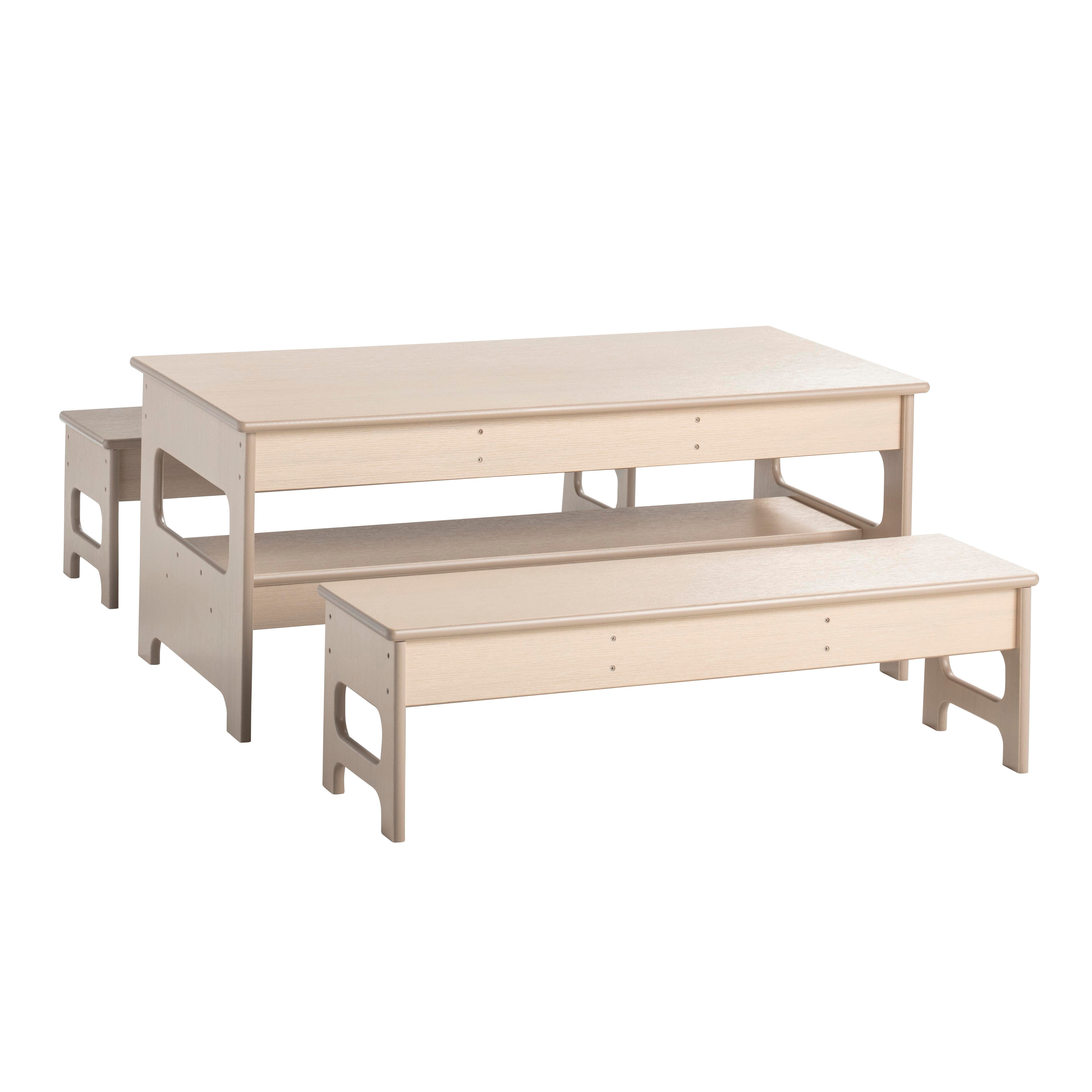 Childcraft Out2Grow Outdoor Oak Poly Table and Bench Set, 48 x 24 x 20 Inches, 2 12-Inch Benches 2162208