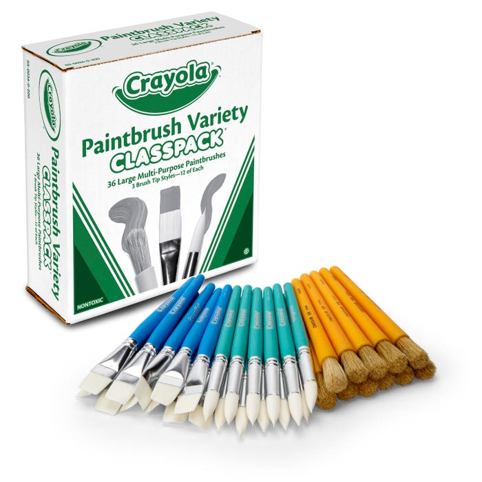 Crayola Large Paintbrush Variety Classpack, Assorted Types and Sizes, Set of 36
