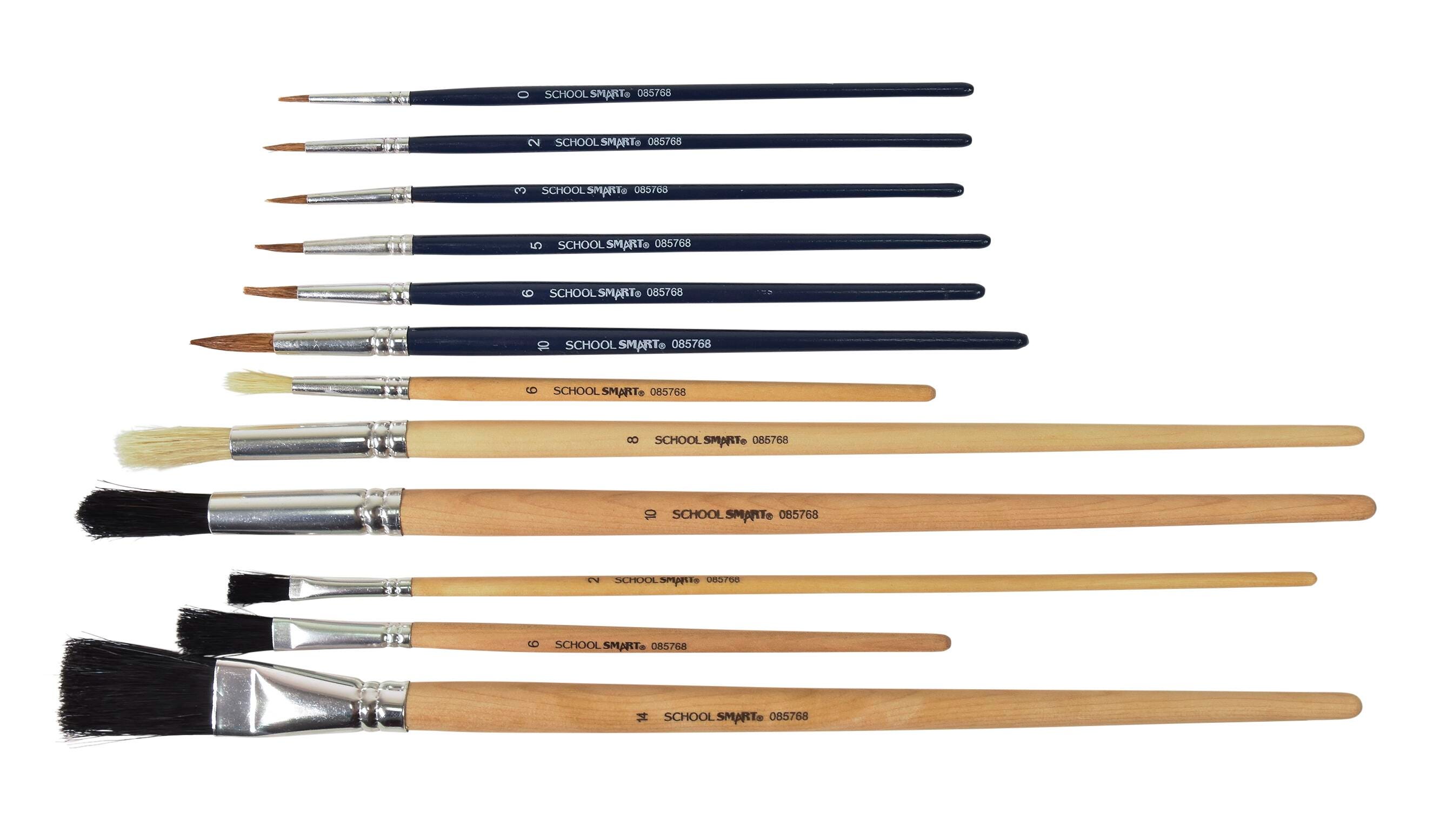 School Smart Paint Brush Assortment, Natural and Synthetic, Set of 12 085768
