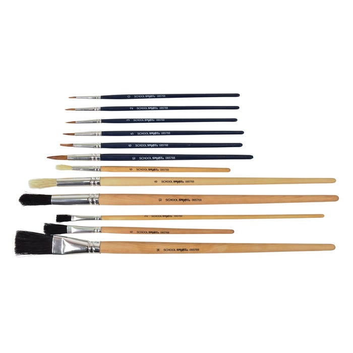 School Smart Paint Brush Assortment, Natural and Synthetic, Set of 12
