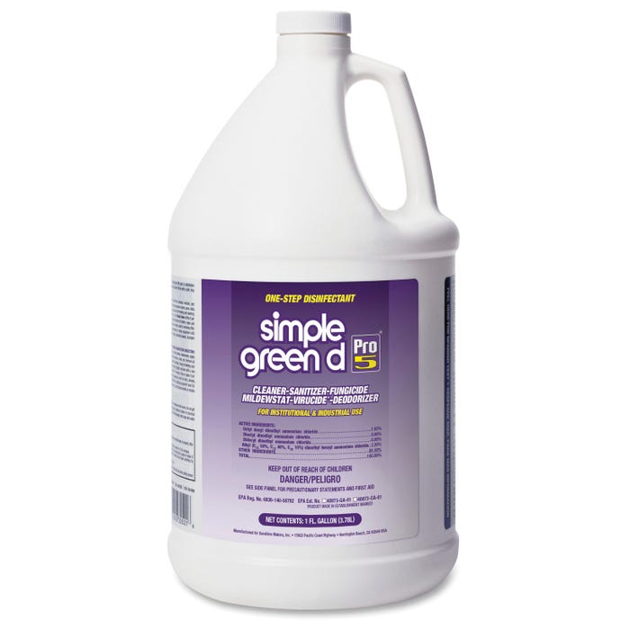 Simple Green Pro 5 Disinfectant, 1 gal, Unscented, Clear