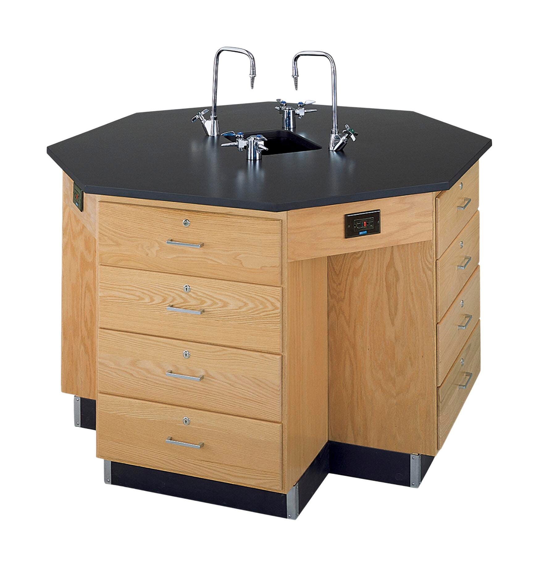 Image for Diversified Woodcrafts Octagon Workstation with Sink and Drawer Base, 54 Inches Wide, Epoxy Resin Top from School Specialty