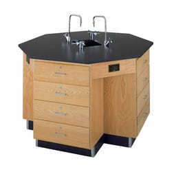 Diversified Woodcrafts Octagon Workstation with Sink and Drawer Base, 54 Inches Wide, Epoxy Resin Top