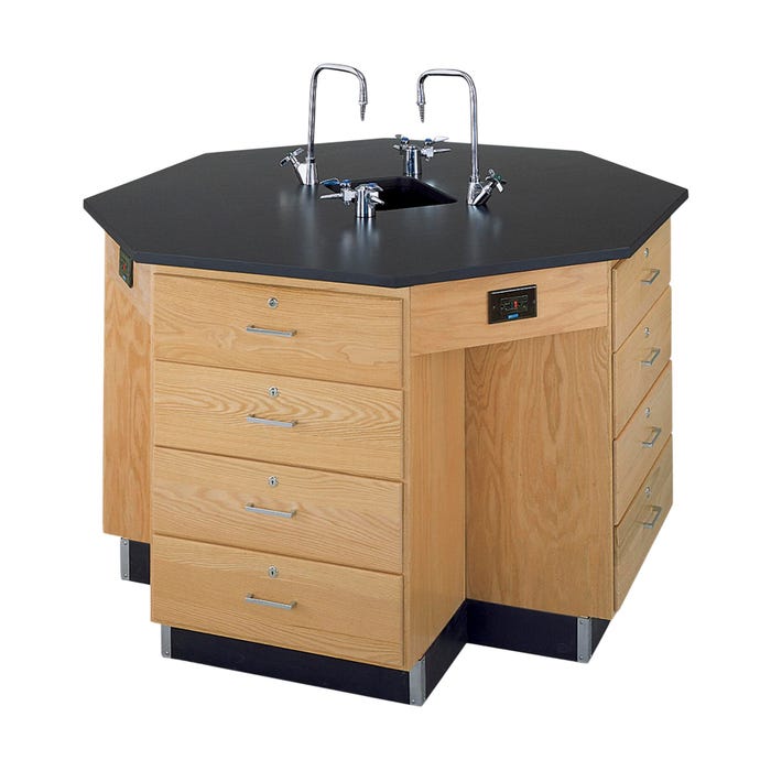 Diversified Woodcrafts Octagon Workstation with Sink and Drawer Base, 54 Inches Wide, Epoxy Resin Top