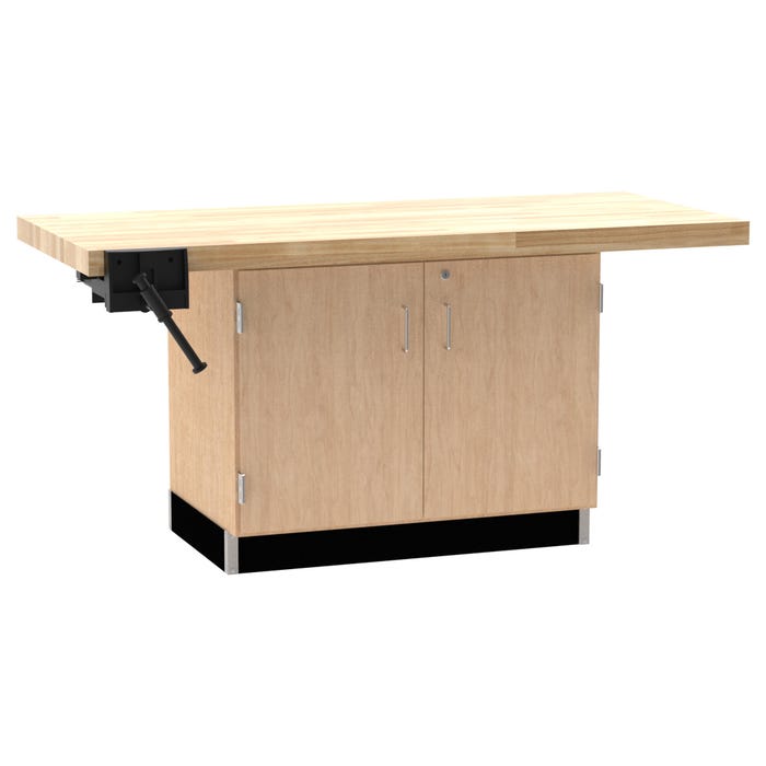 Diversified Woodcrafts 2 Station Workbench with 2 Doors and Vise, 64 x 28 x 31-1/4 Inches, Maple