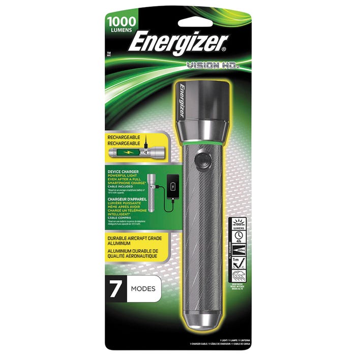 Energizer Vision HD Rechargeable Flashlight, Aluminum