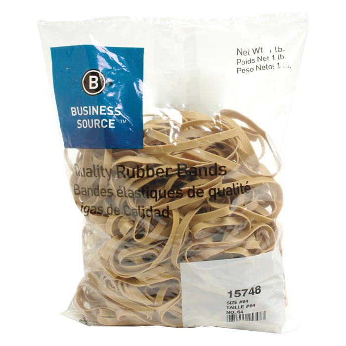 Business Source Rubber Bands, Size 64, 1 lb /BG, 3-1/2 x 1/4 Inches, Natural Crepe