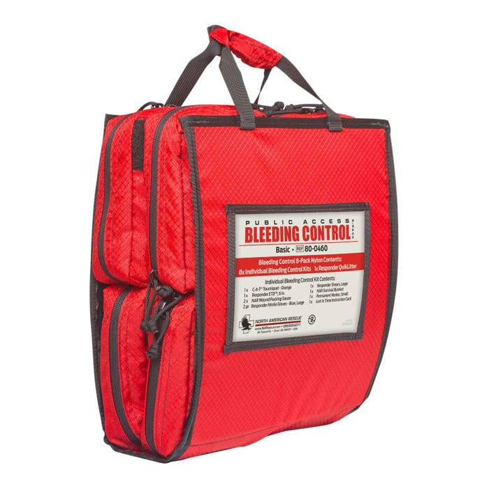 North American Rescue Public Access Bleeding Control Pack, 8 Individual Red Nylon Bags, Basic