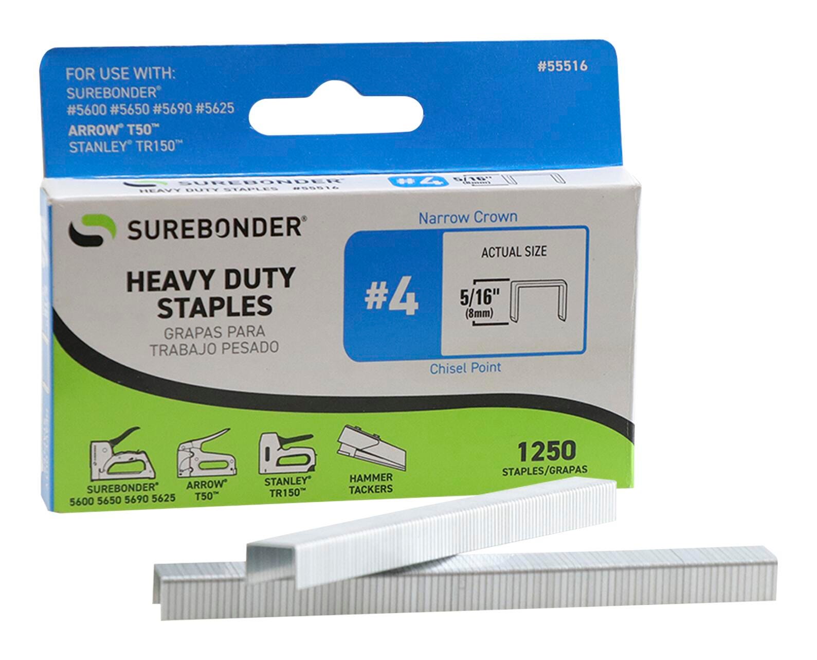 Surebonder Number 4 Heavy Duty 5/16 Inch Narrow Crown Staples, Pack of 1250, Item Number 2100822