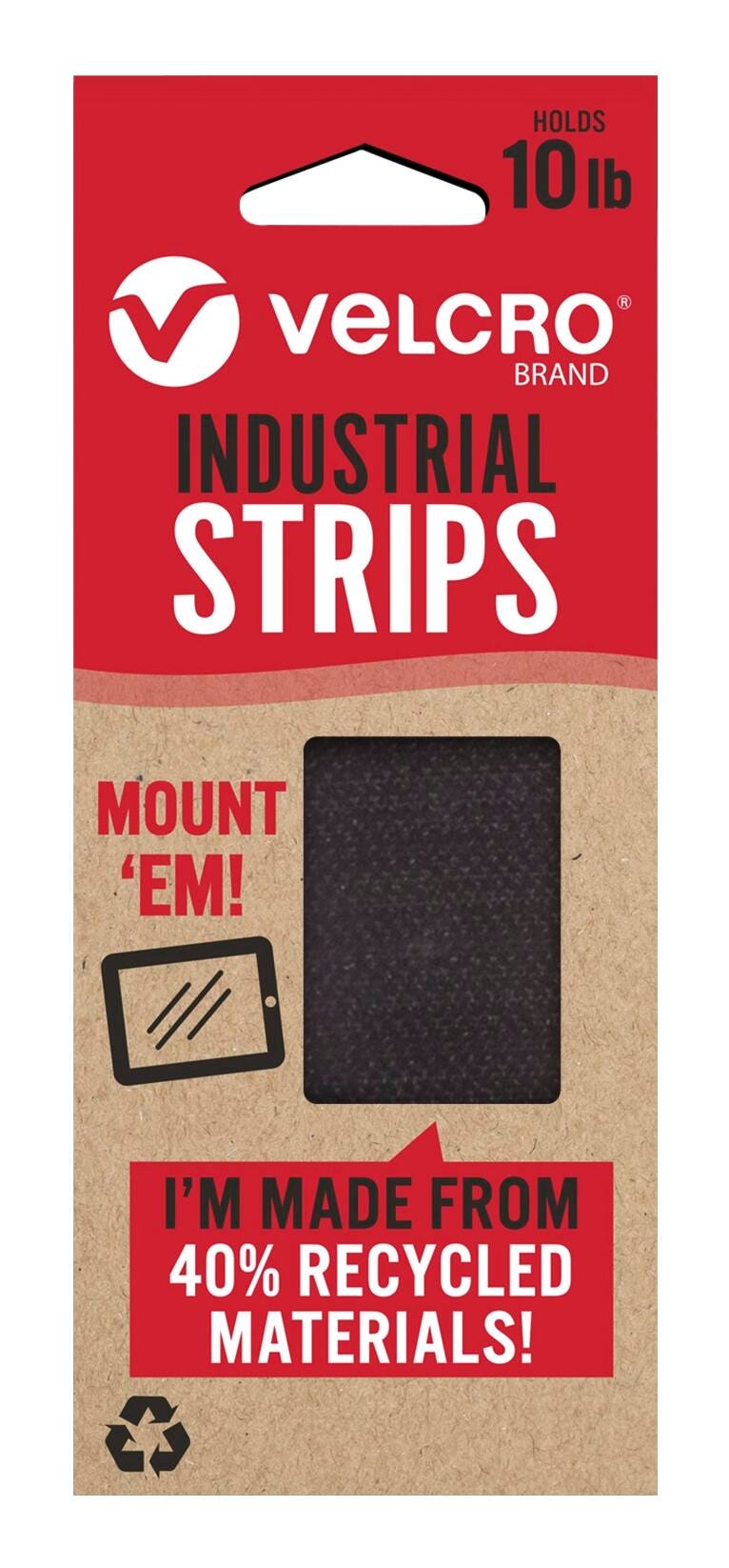 VELCRO Brand ECO Collection Industrial Strength Strips, 3 Inches x 1-3/4 Inch, Black, Pack of 2, Item Number 2102642