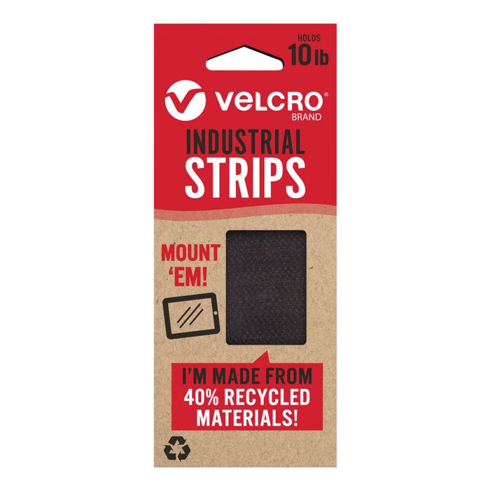 VELCRO Brand ECO Collection Industrial Strength Strips, 3 Inches x 1-3/4 Inch, Black, Pack of 2