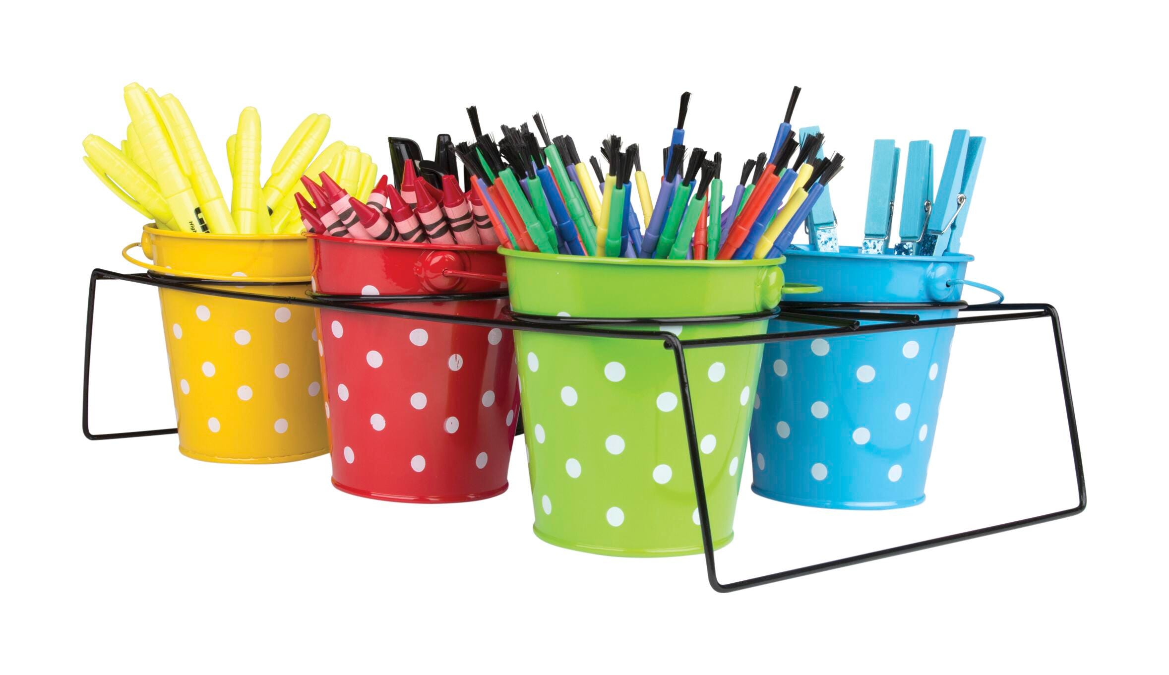 Image for Teacher Created Resources Polka Dot Buckets and Caddy, Set of 6 from School Specialty