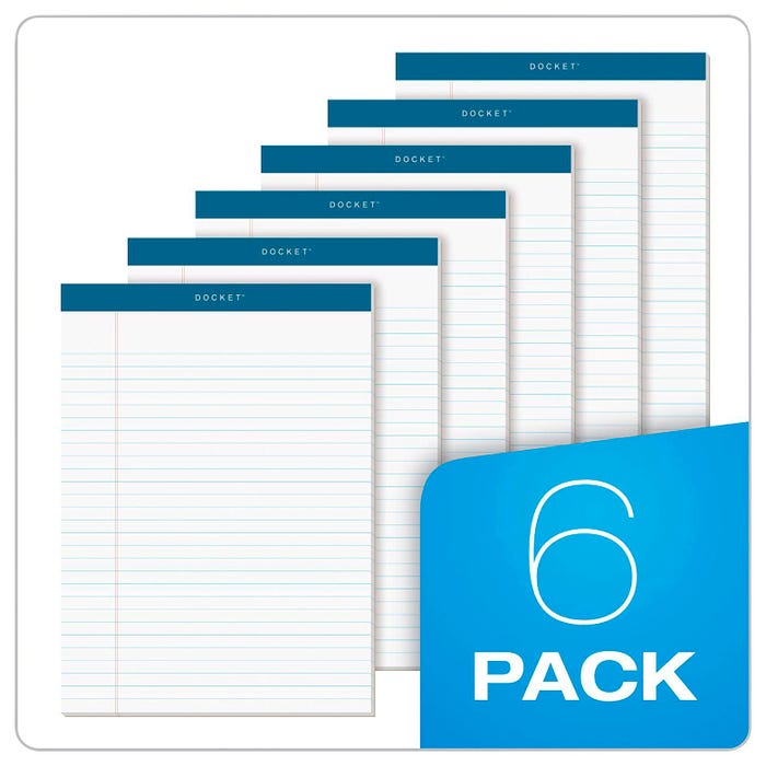TOPS Docket Legal Pad, 8-1/2 x 11-3/4 Inches, White, 50 Sheets, Pack of 6