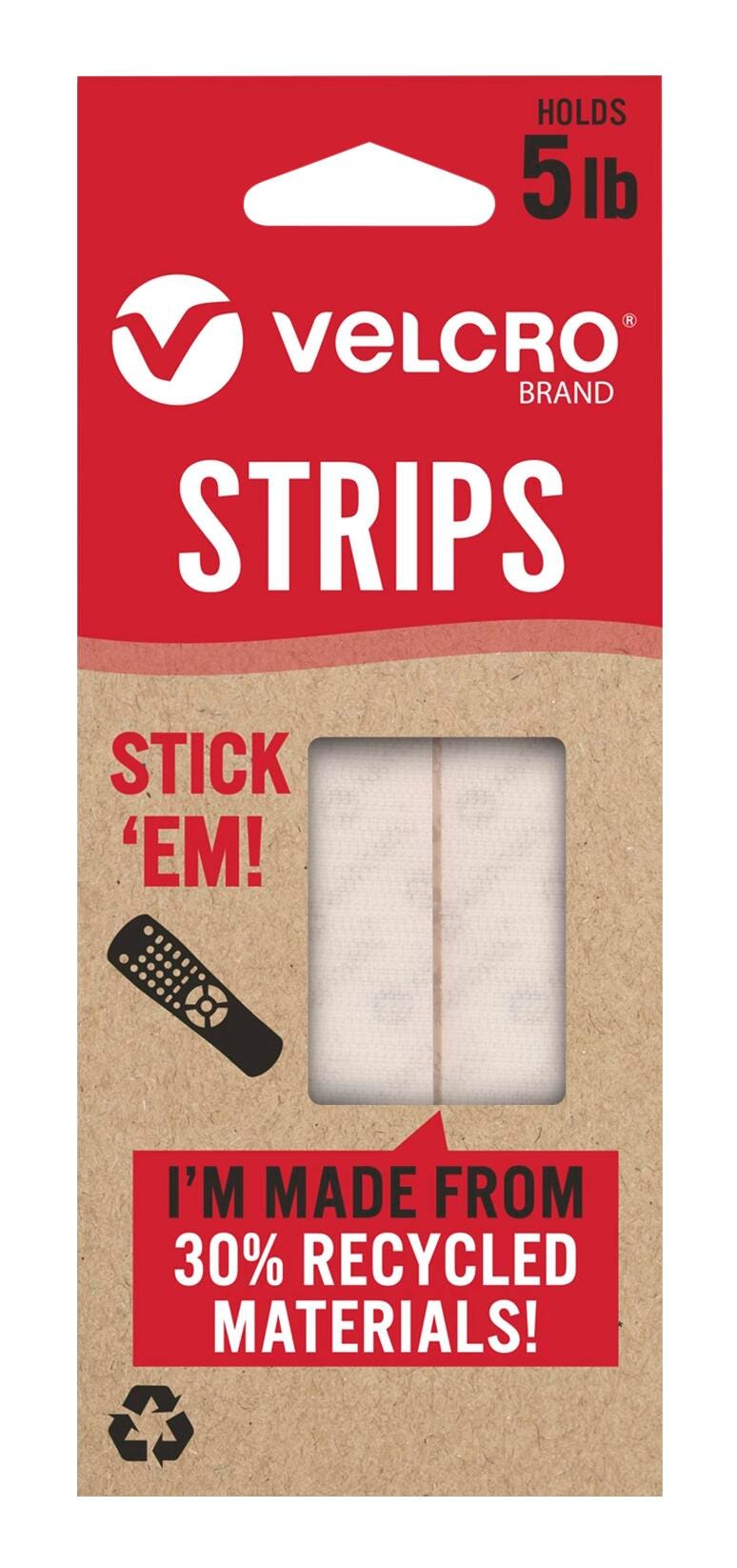 VELCRO Brand ECO Collection Stick On Adhesive Strips, 2-1/2 Inches X 3/4 Inch, White, Pack of 8, Item Number 2102643