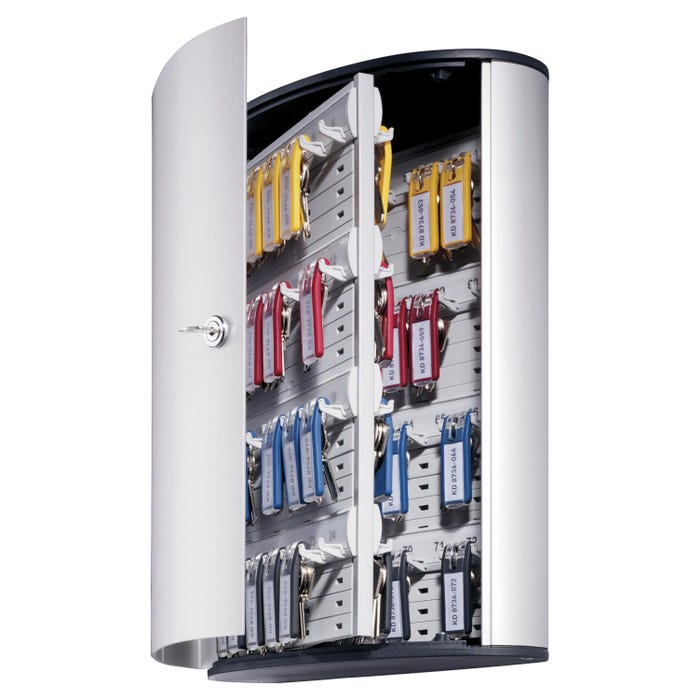 Durable Predrilled Locking Key Control Cabinet, 15-3/4 x 11-7/8 x 4-3/4 Inches, 72 Keys, Brushed Aluminum