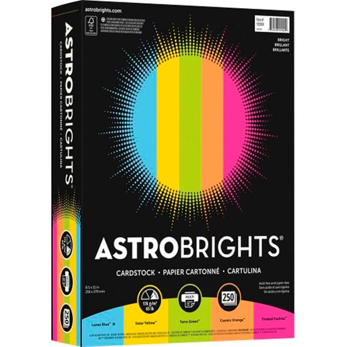 Astrobrights Cardstock, 8-1/2 x 11 Inches, Assorted Bright Colors, 250 Sheets