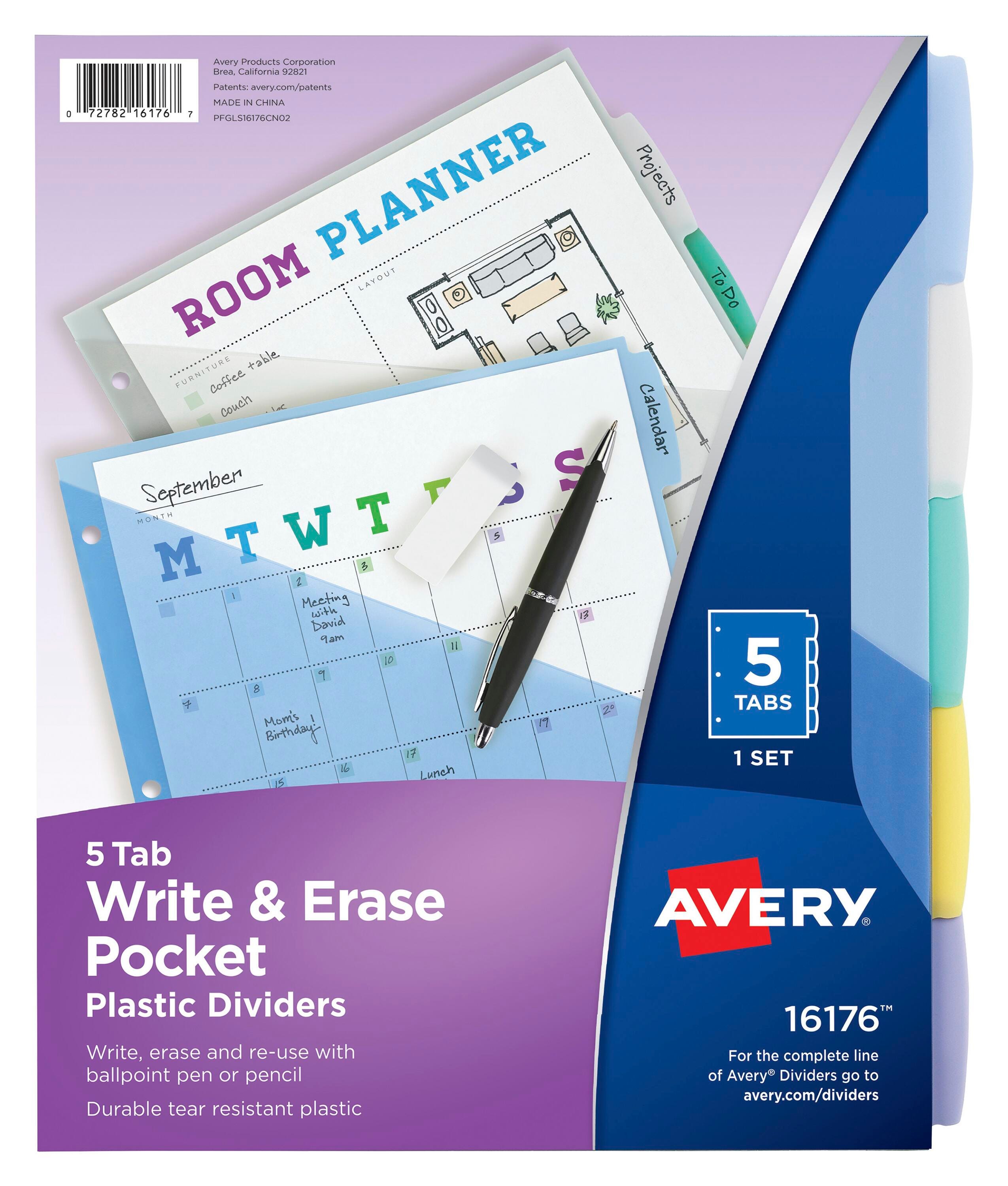 Avery Write & Erase Dividers, 5 Tab, Multi-Color 1409572