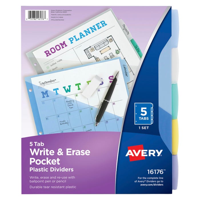 Avery Write & Erase Dividers, 5 Tab, Multi-Color