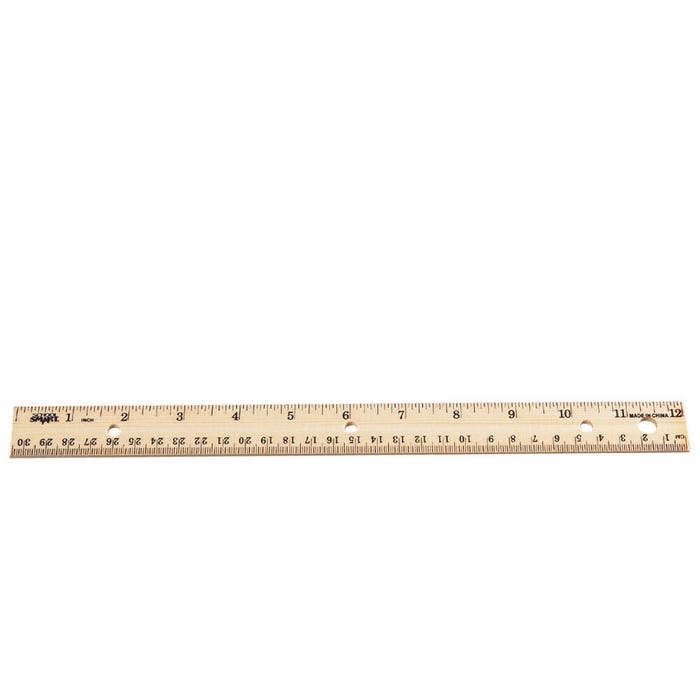 School Smart Wood Ruler, Double Beveled Edge, 12 Inches, 3 Hole Punched, Pack of 12
