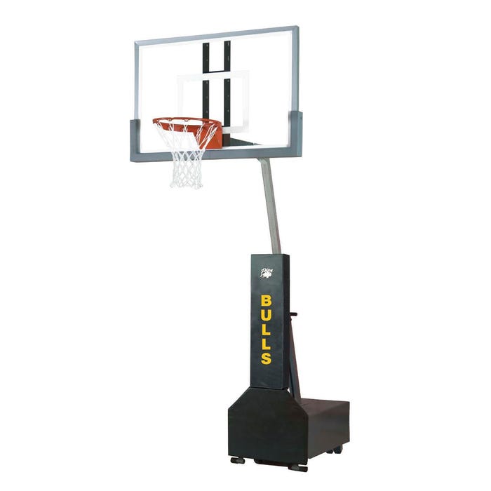 Bison Club Court Super Glass Portable Basketball System, 54 x 36 Inch Tempered Glass Backboard, Black Padding