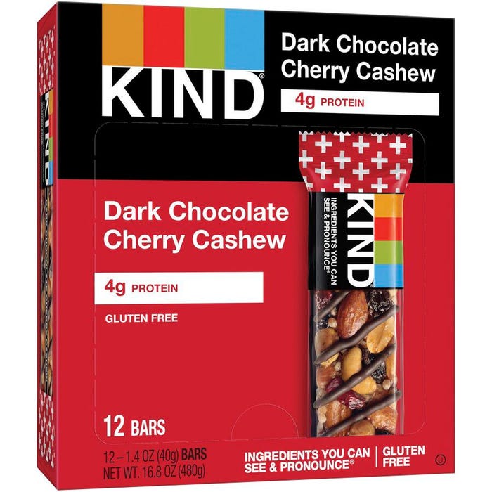 KIND Dark Chocolate Cherry Cashew Plus Bars, 1.4 Ounce, Box of 12