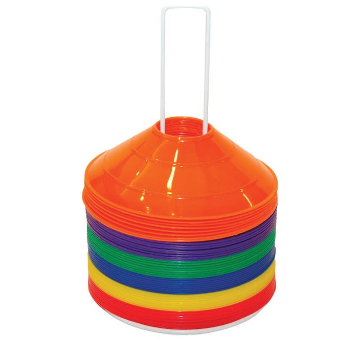 Champion Sports Saucer Field Cones with Storage Rack, 7-1/2 x 2 Inches, Assorted Colors, Set of 48