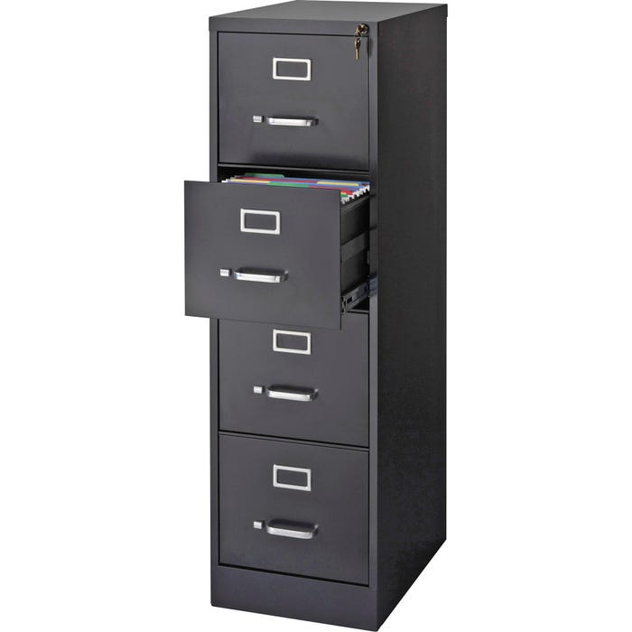 Lorell Commercial-grade Vertical File, 22 in Deep, 4-Drawer, Letter, 15 x 22 x 52 Inches, Black