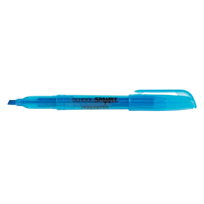 School Smart Pen Style Highlighters, Chisel Tip, Blue, Pack of 12