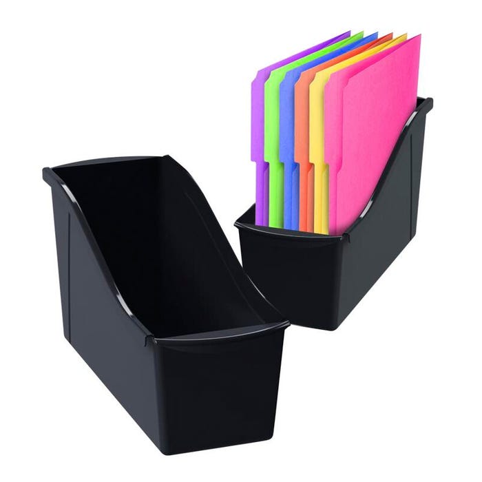 Storex Large Interlocking Book Bin, 14-1/4 x 5-1/4 x 7 Inches, Black, Pack of 6