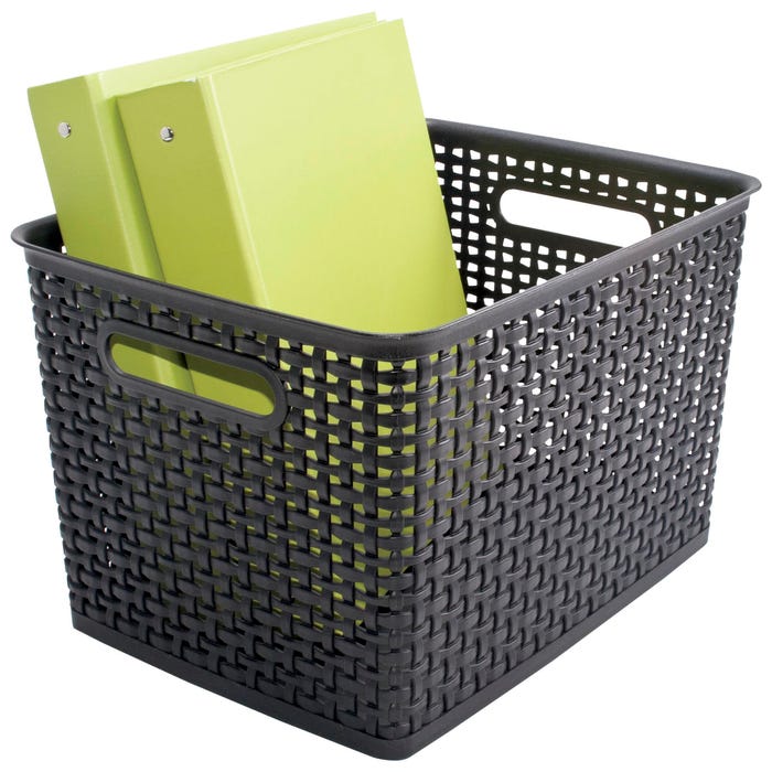 Advantus Plastic Weave Bins, Large, Black, Pack of 2