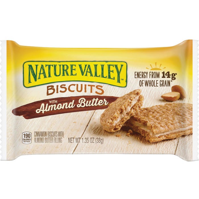 Nature Valley Cinnamon Biscuits with Almond Butter, 1.35 Ounce, Box of 16