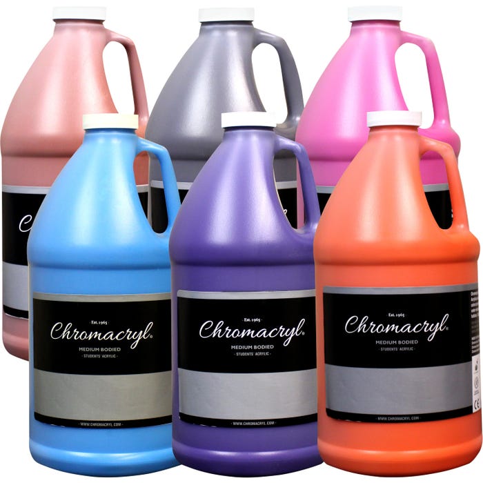 Chromacryl Students' Acrylics, Half Gallons, Assorted Secondary Colors, Set of 6