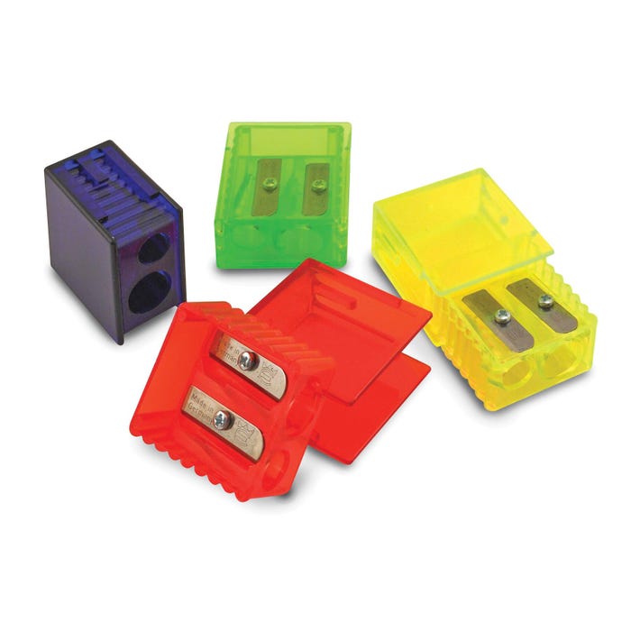 The Pencil Grip Inc Eisen 2-Hole Square Sharpener, Assorted Colors, Pack of 25