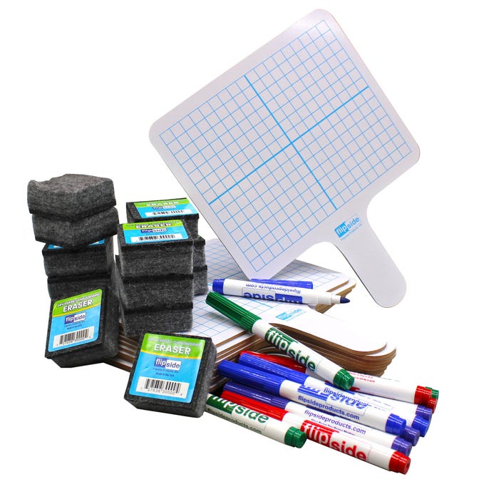 Flipside 2-Sided Rectangular Graph Dry Erase Answer Paddles with Colored Pens and Student Erasers, Class Pack of 36 Pieces