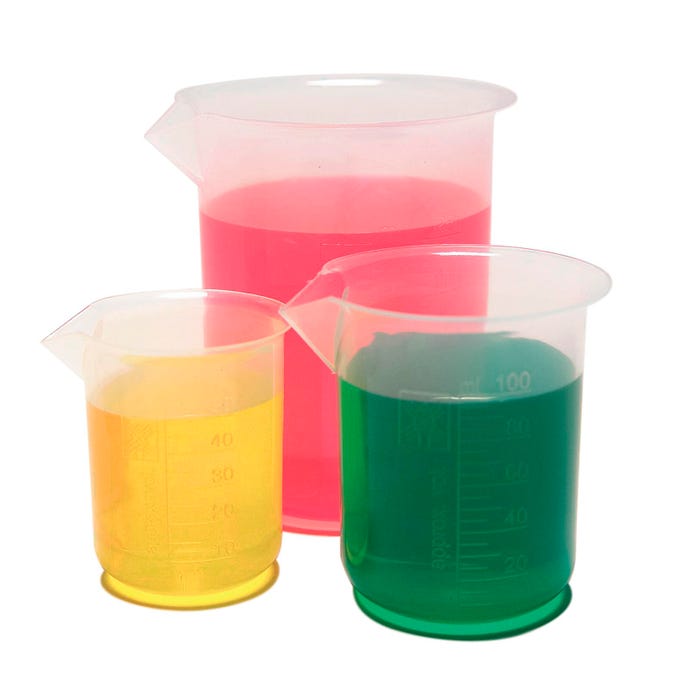 United Scientific Wide Spout Beakers, Polypropylene, 25 Milliliters, Pack of 12