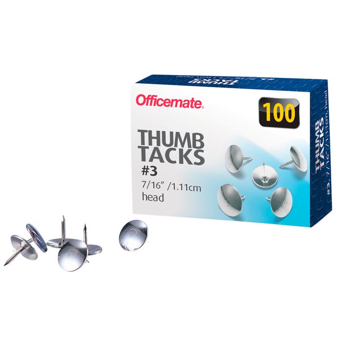 Officemate Nickel Plated Silver Steel Precision Crafted Thumb Tack, Pack of 100