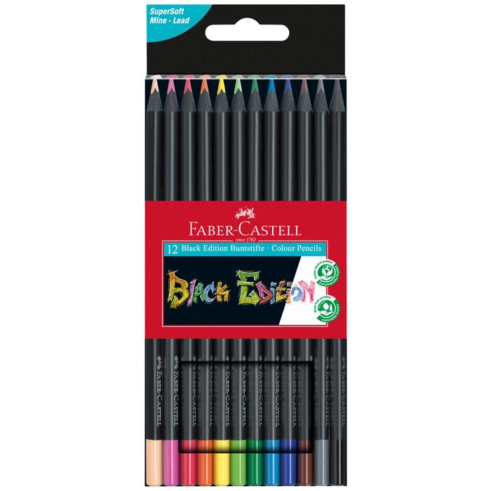 Faber-Castell Black Edition Colored Pencils, Assorted Colors, Set of 12