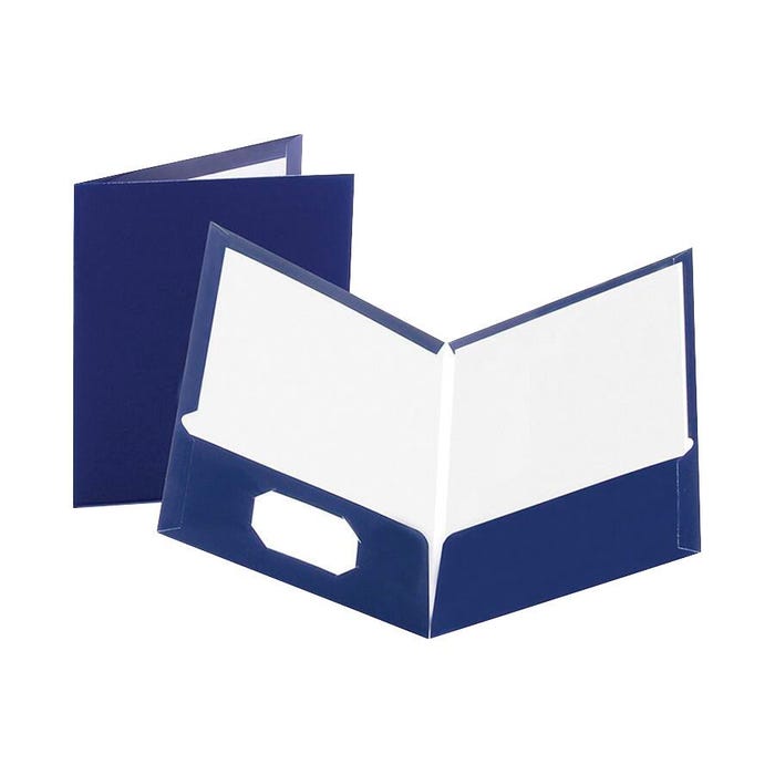 Oxford 2-Pocket Laminated Folder, 100 Sheet Capacity, Navy, Pack of 25